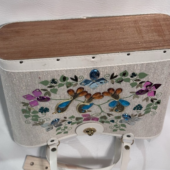 Enid Collins Style Jewel Tone Purse Canvas Tote Handbag Bucket Bling! - Picture 8 of 14